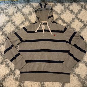 Polo Ralph Lauren pull over hoodie, great conditions, barley worn, grey&blue